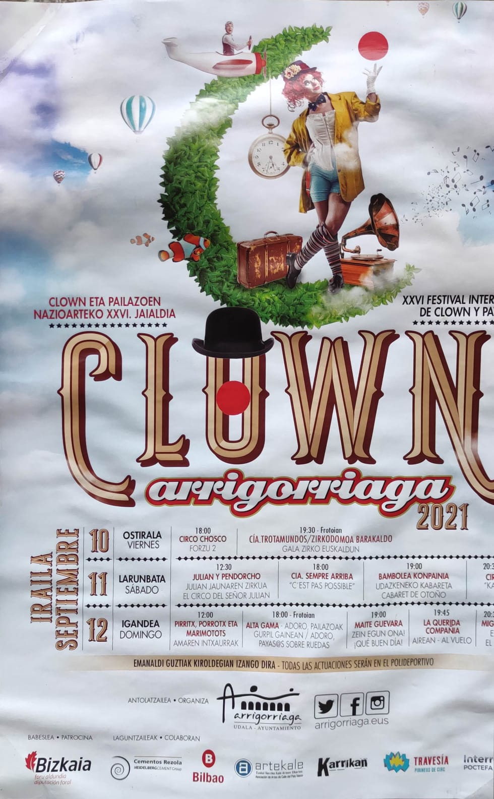 Cartel XXVI edición del Festival internacional de clowns y payasos y payasas de Arrigorriaga